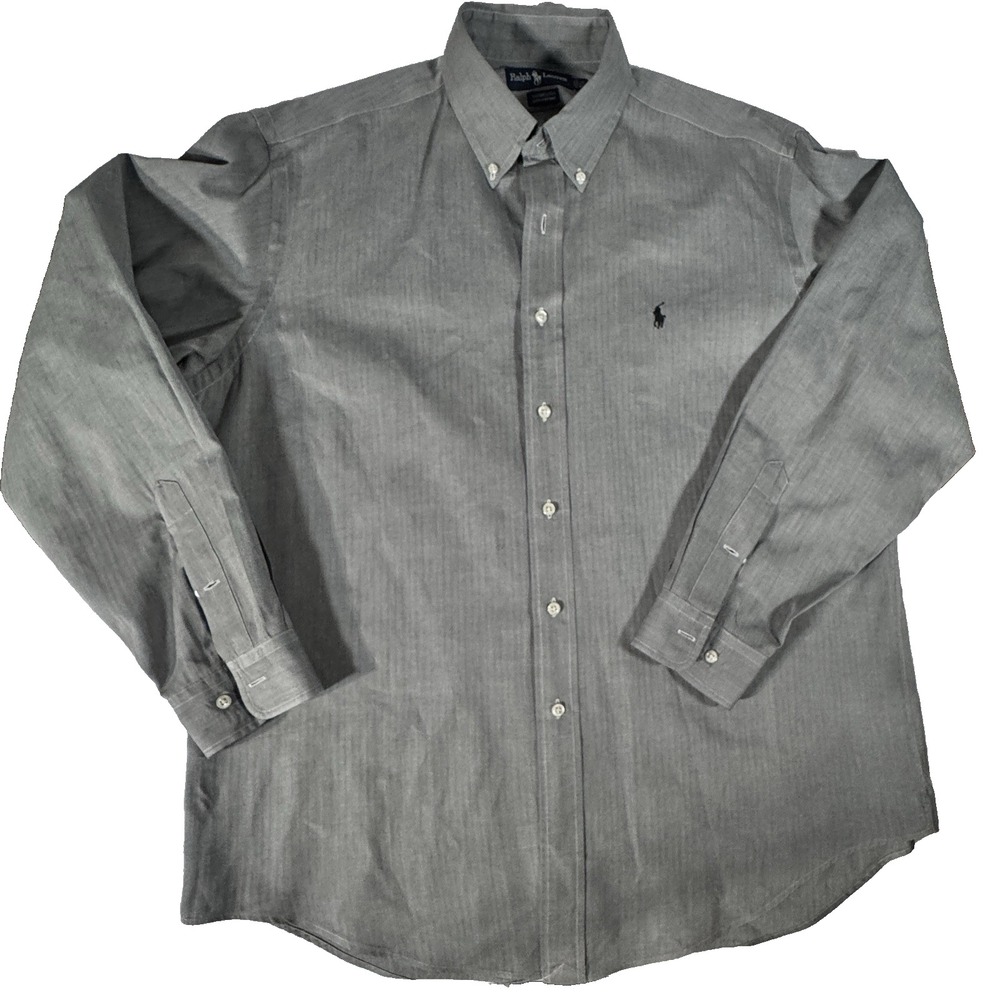 Ralph Lauren Yarmouth Oxford Shirt Men's 16.5 34/35 Button Up Grey Herringbone